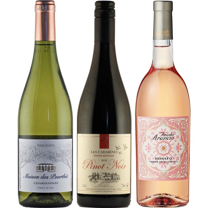 南仏シャルドネとピノ・ノワール　シチリア島のロゼワイン３本セット-Wine 3-bottle Set